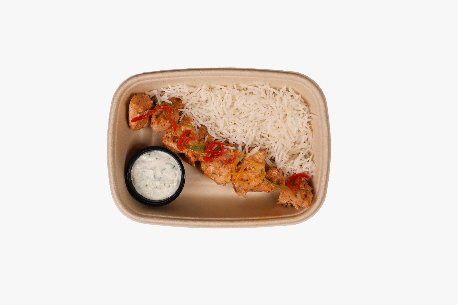 دجاج تكا تووك مع الأرز الأبيض